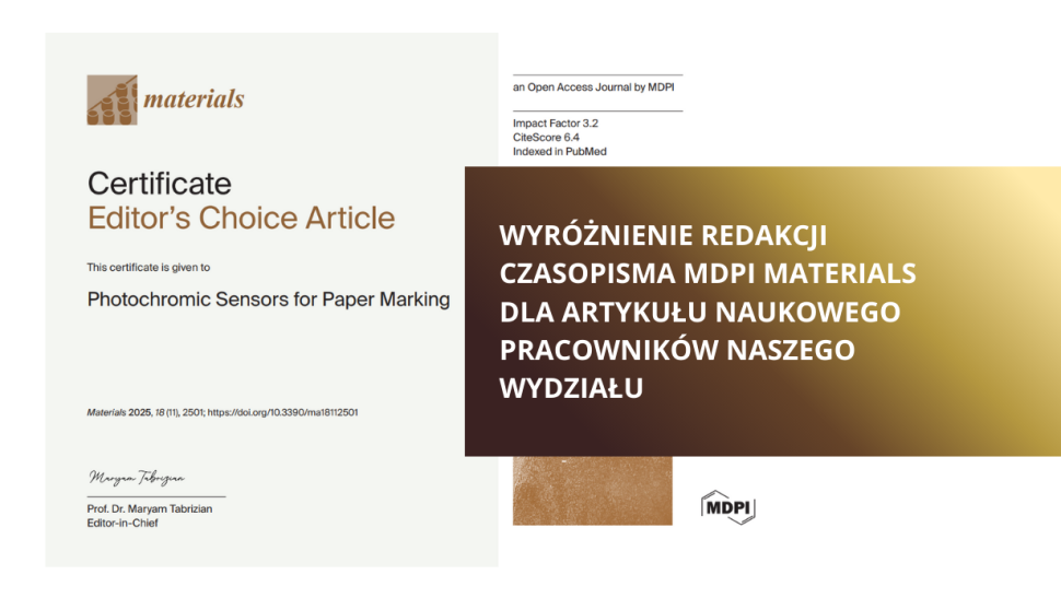 Certyfikat "Editor's Choice Article" czasopisma MDPI Materials dla artykułu naukowego autorstwa naszych pracowników